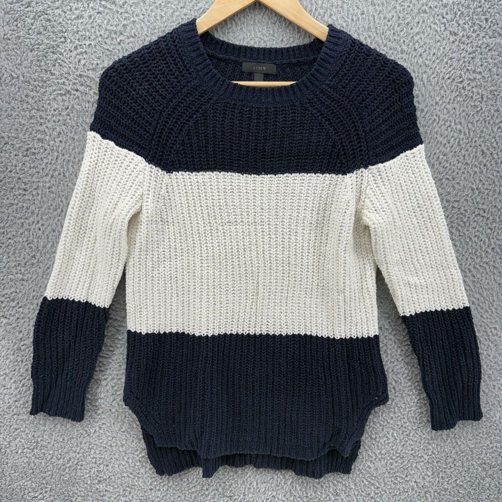 J. Crew Women's S Linen Blend Colorblock‎ Stripe Crew Neck Long Sleeve Sweater